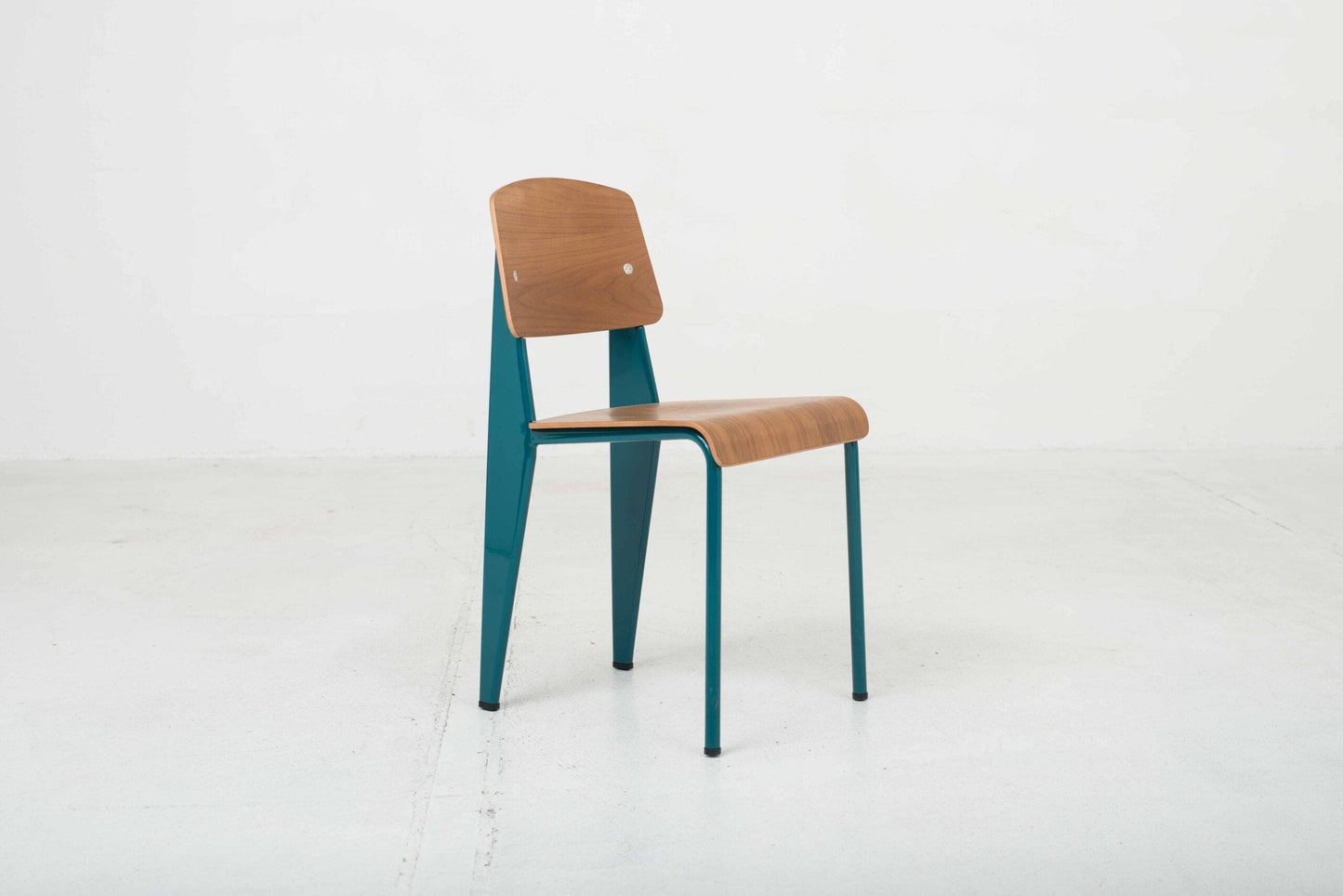 Vitra Standard Chair by Jean Prouvé in Walnut and Bleu Dynastie Vintage