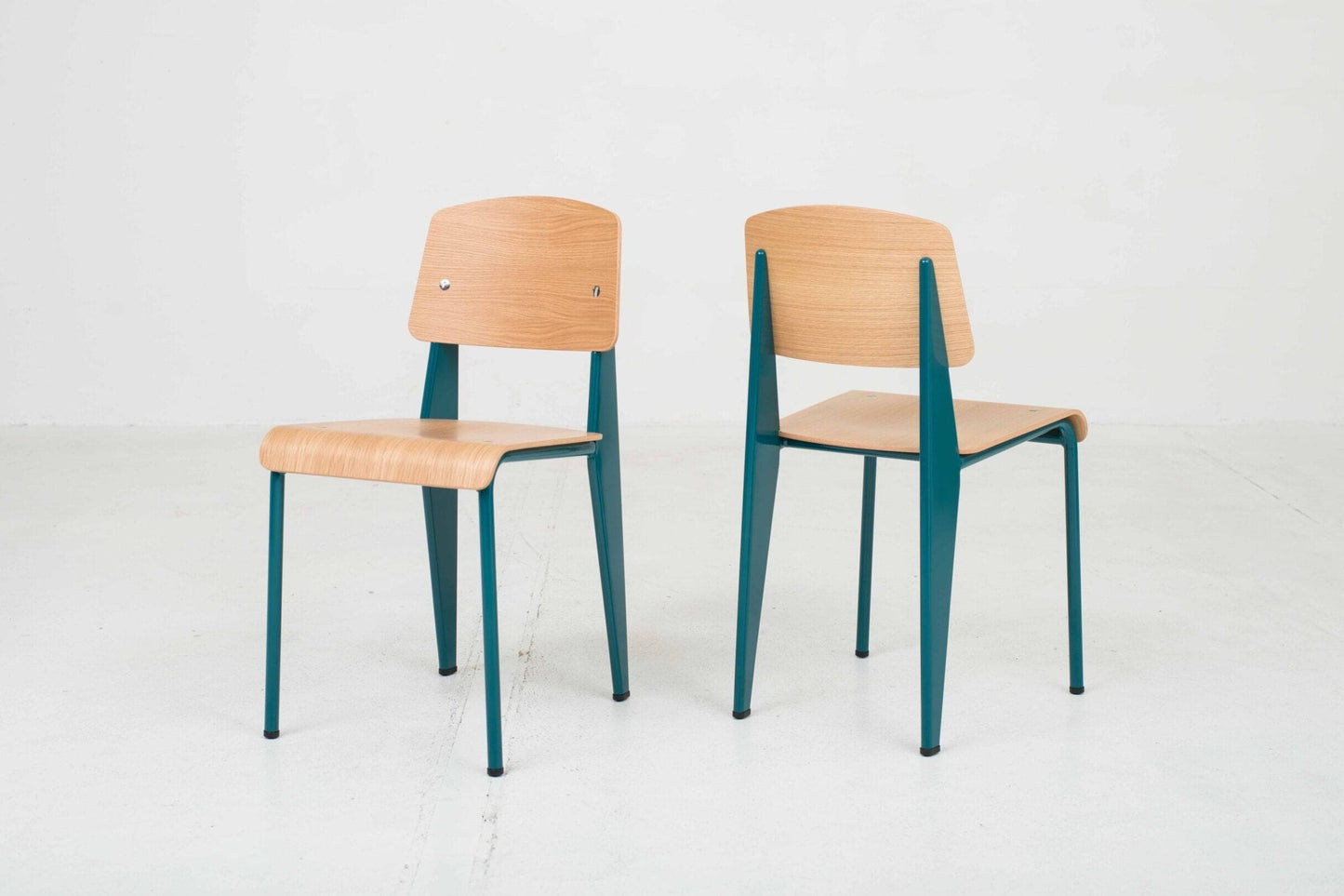 Vitra Standard Chair by Jean Prouvé in Oak and Bleu Dynastie Vintage