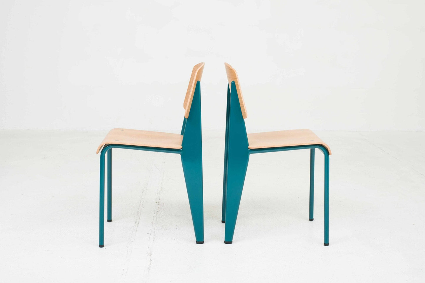 Vitra Standard Chair by Jean Prouvé in Oak and Bleu Dynastie Vintage