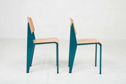 Vitra Standard Chair by Jean Prouvé in Oak and Bleu Dynastie Vintage