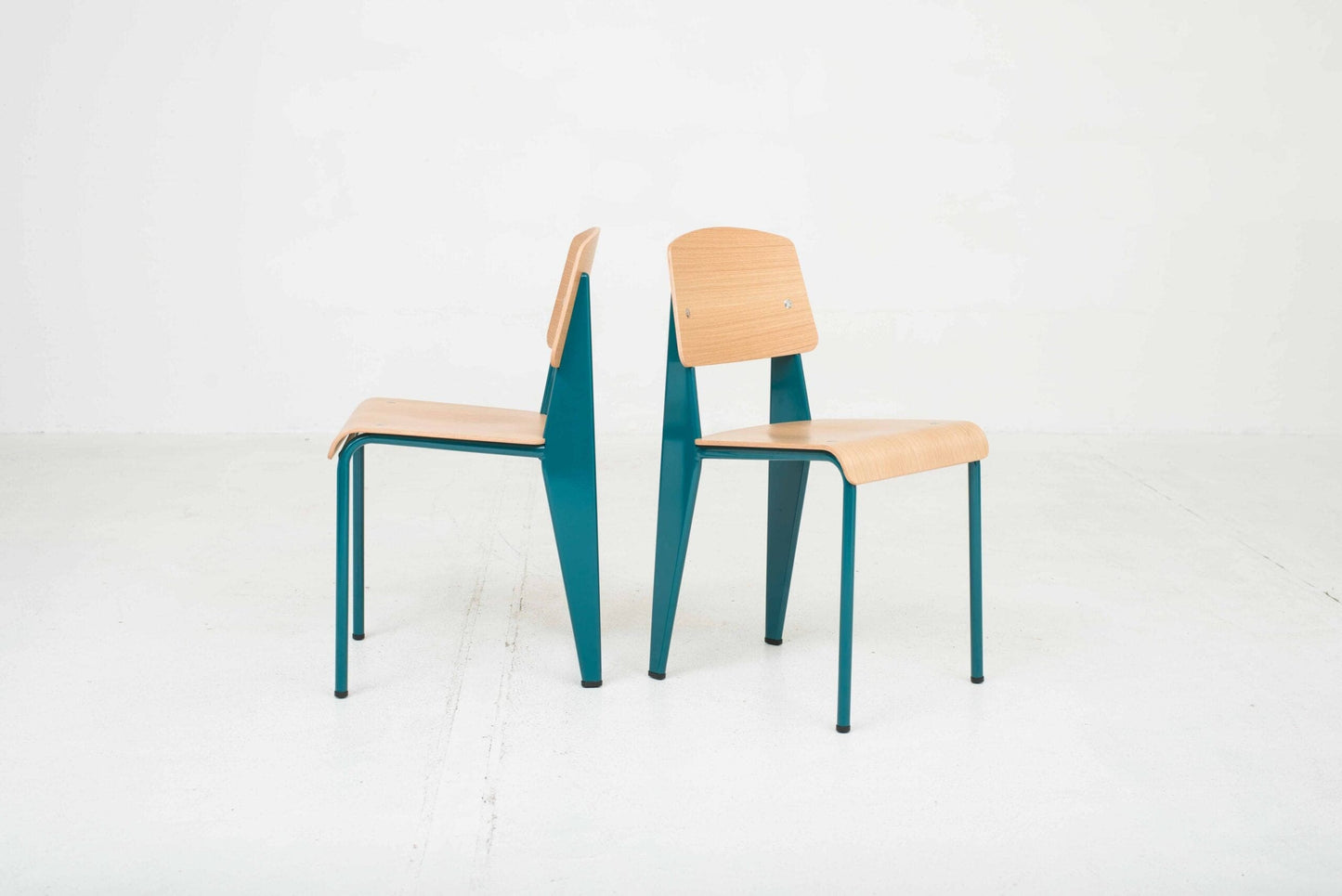 Vitra Standard Chair by Jean Prouvé in Oak and Bleu Dynastie Vintage