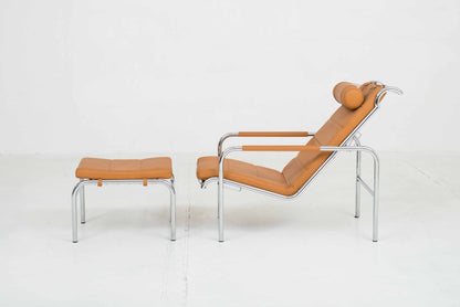 Zanotta Genni 920 lounger and ottoman by Gabriele Mucchi in Cognac Vintage