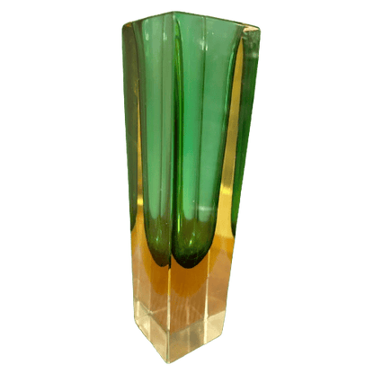 Murano glass vase green-yellow vintage purple and summerso by Flavio Poli, 1970s