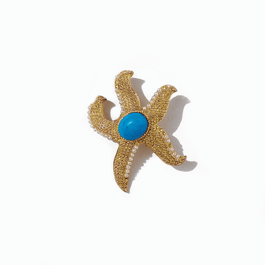 Starfish Brooch: Unique Design in Gold &amp; Blue