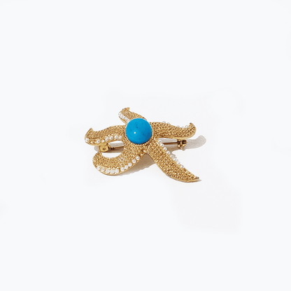 Broche étoile de mer : Design unique en or et bleu