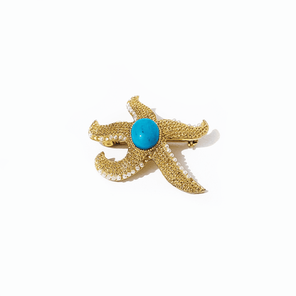 Broche étoile de mer : Design unique en or et bleu