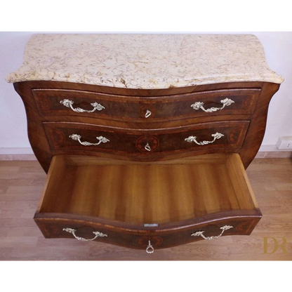 Vintage 3-drawer chest of drawers in Louis XV style with restored Bois de Rose inlay