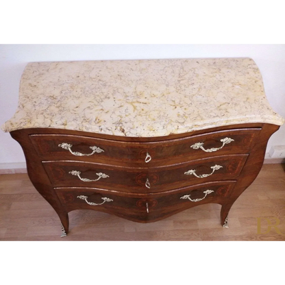 Vintage 3-drawer chest of drawers in Louis XV style with restored Bois de Rose inlay