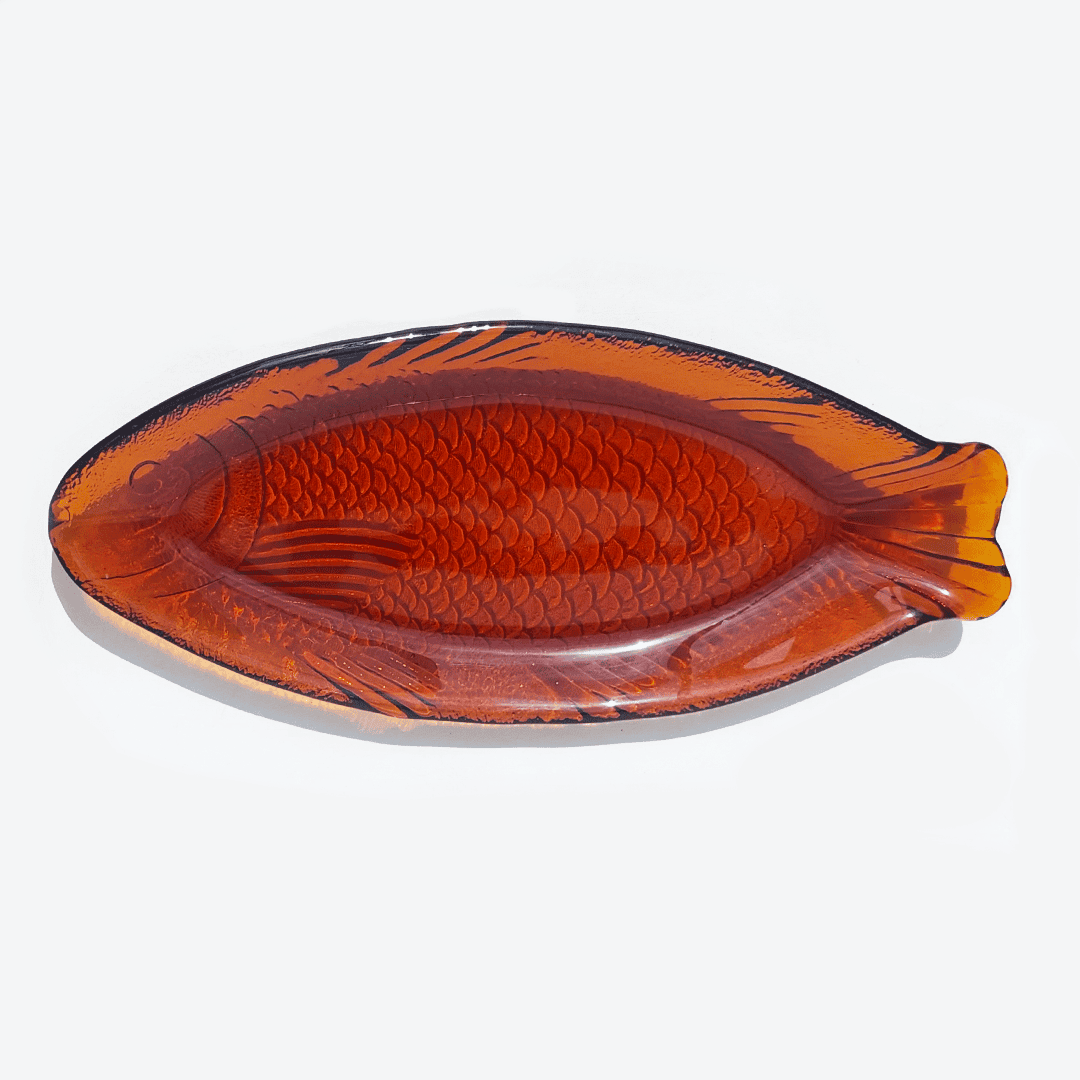 Large Vintage Fish Plate: Glass bowl in orange, 32 cm long