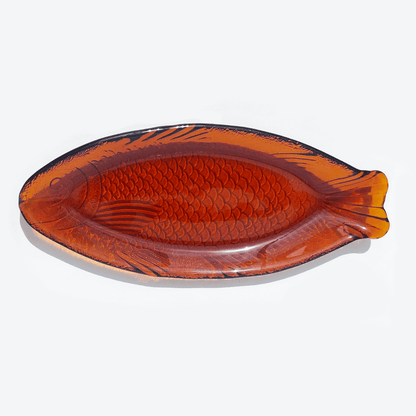 Large Vintage Fish Plate: Glass bowl in orange, 32 cm long