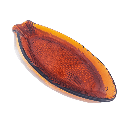 Large Vintage Fish Plate: Glass bowl in orange, 32 cm long