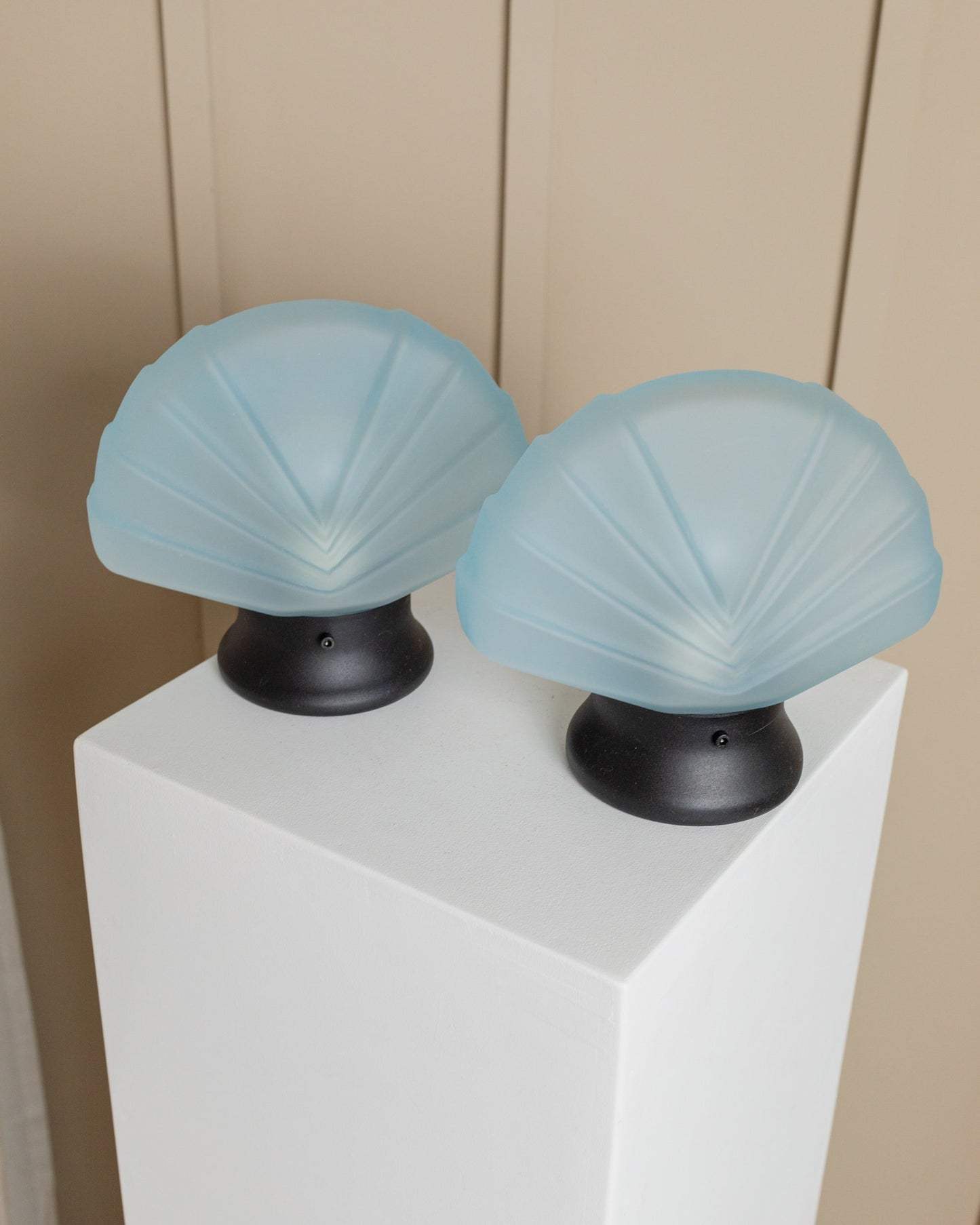 Set of 2 Murano glass shell lamps table lamp light blue Space Age Design Italy 1980s Vintage