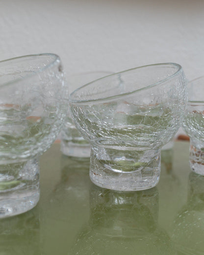 Set of 6 Italian cocktail glasses drinking glasses made of clear glass with craquelée Mid Century Design 1970s Vintage