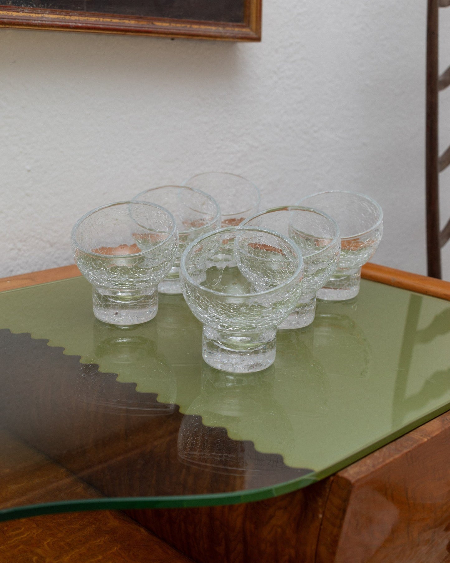 Set of 6 Italian cocktail glasses drinking glasses made of clear glass with craquelée Mid Century Design 1970s Vintage