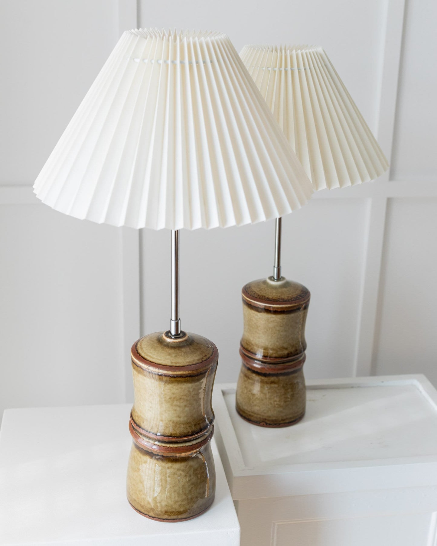 Set of 2 table lamps by Olle Alberius from Rörstrand bamboo ceramic Hollywood Regency 1960s vintage