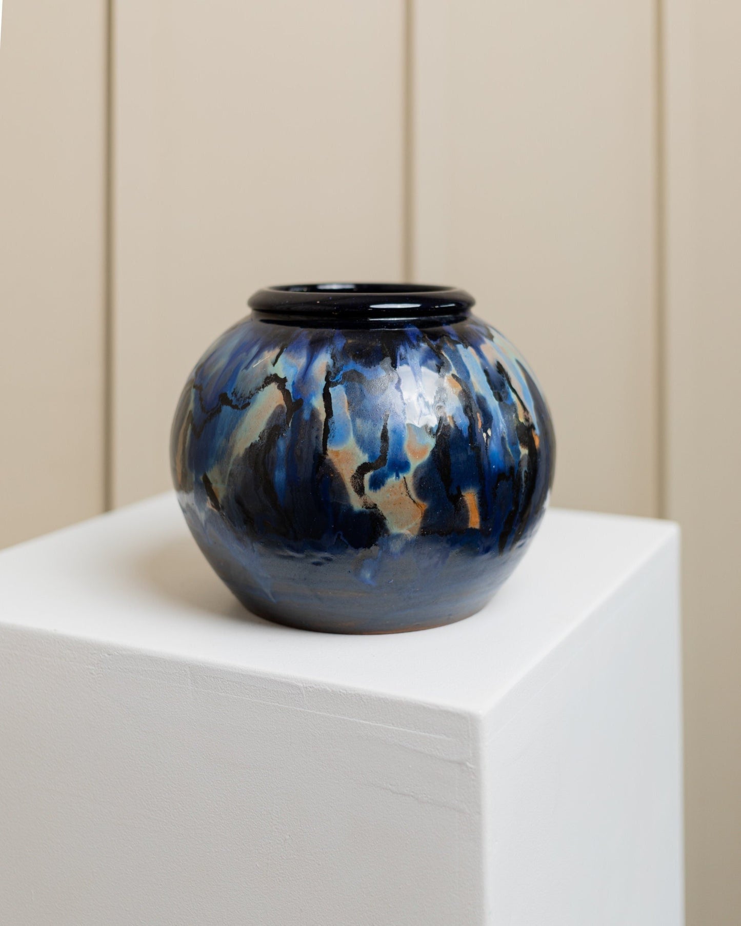 Danish ceramic vase by Hildegon Als blue brown glaze Mid Century design from the 1960s Vintage