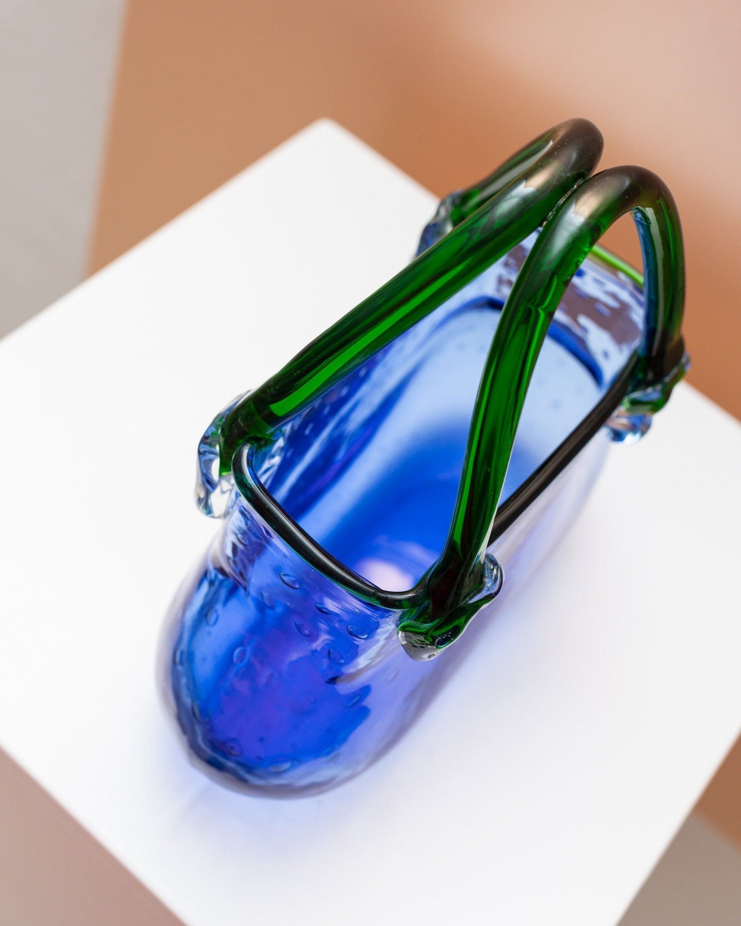 Murano Glas Handtasche blaue Vase Tischdekoration Mid Century Design Italien 1970er Vintage