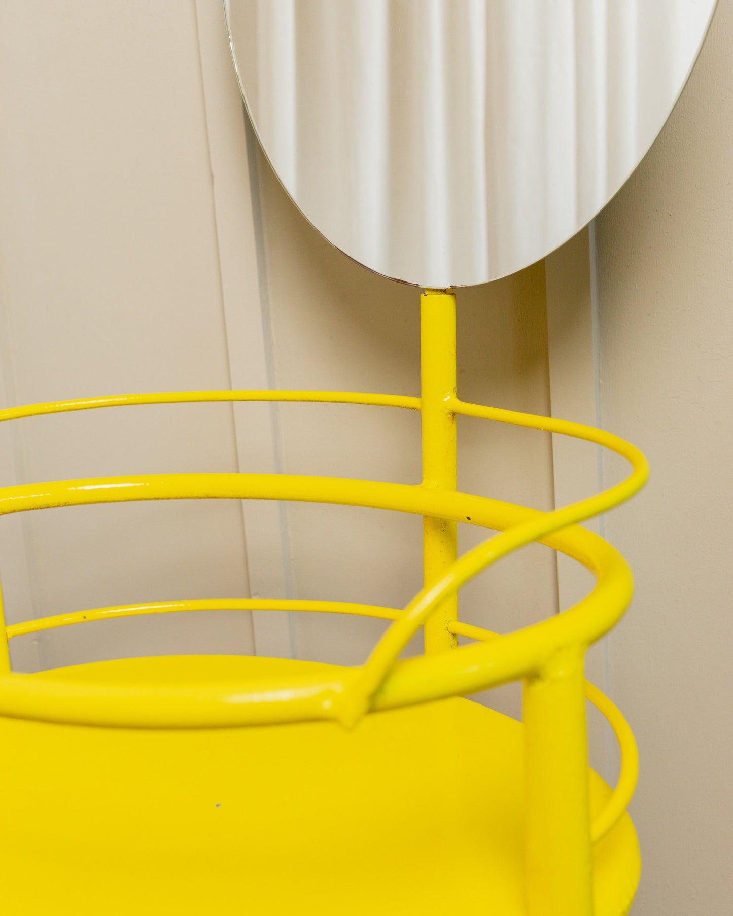 Metal side table with mirror 1960s multifunctional yellow shelf from Italy Vintage