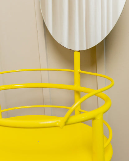 Metal side table with mirror 1960s multifunctional yellow shelf from Italy Vintage