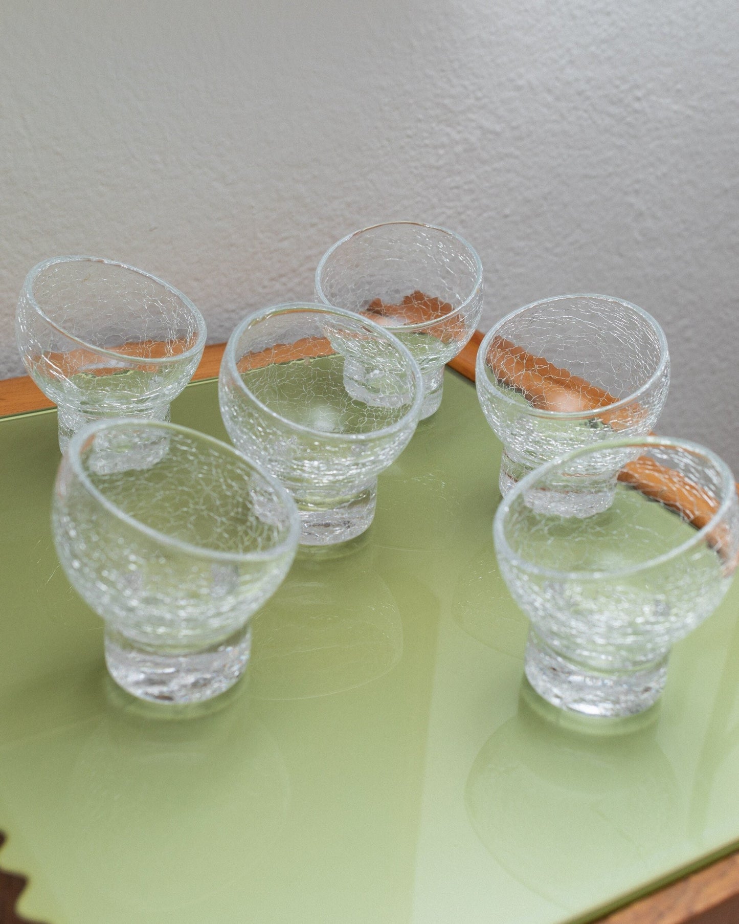 Set of 6 Italian cocktail glasses drinking glasses made of clear glass with craquelée Mid Century Design 1970s Vintage