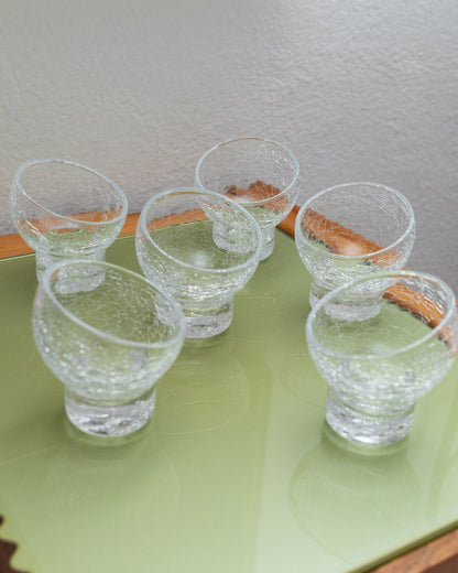 Ensemble de 6 verres à cocktail italiens en verre transparent avec design craquelé du milieu du siècle, millésime des années 1970