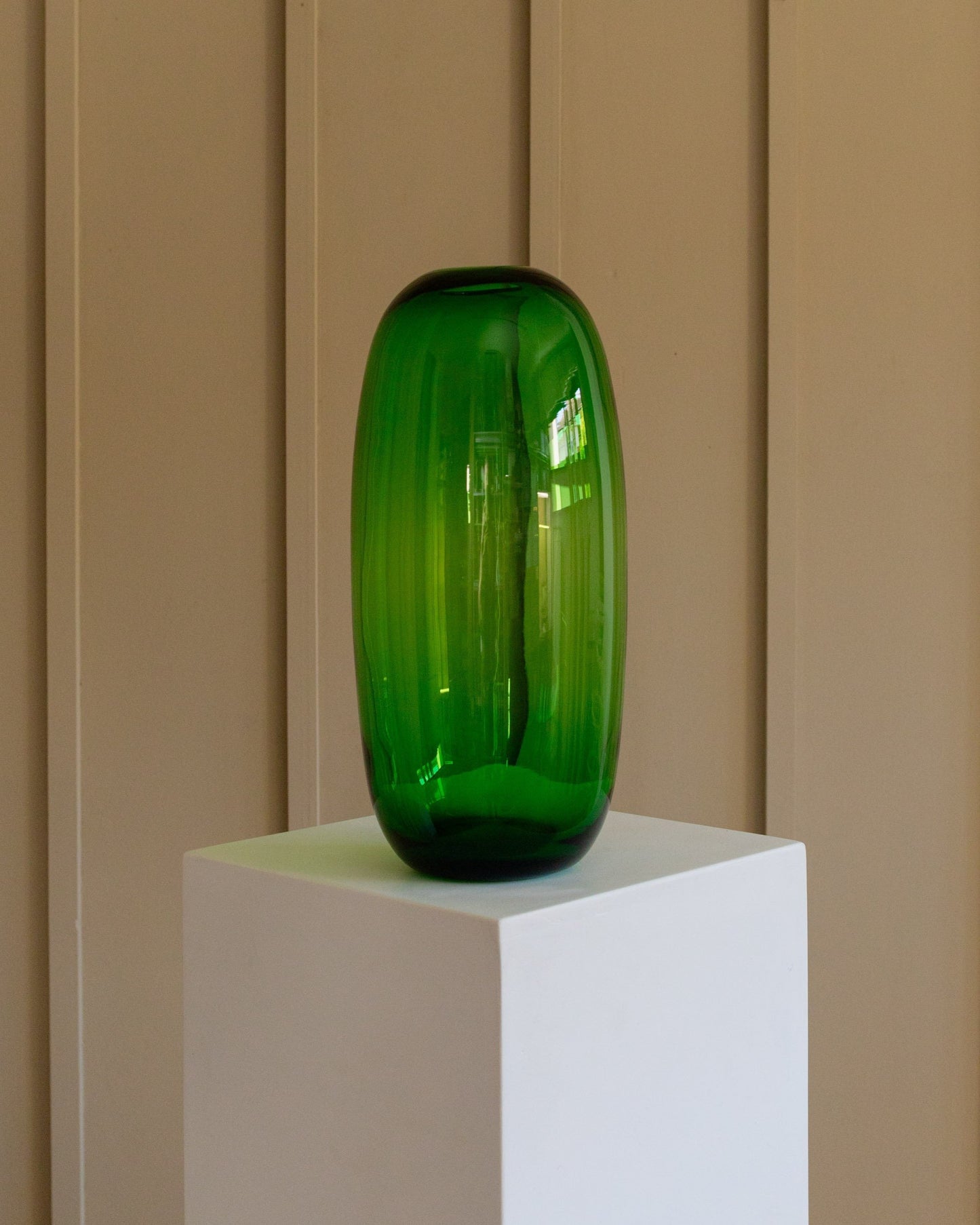 Vase XXL verre vert série Stockholm années 1990 Maria Vinka pour Ikea ovale design vintage milieu du siècle