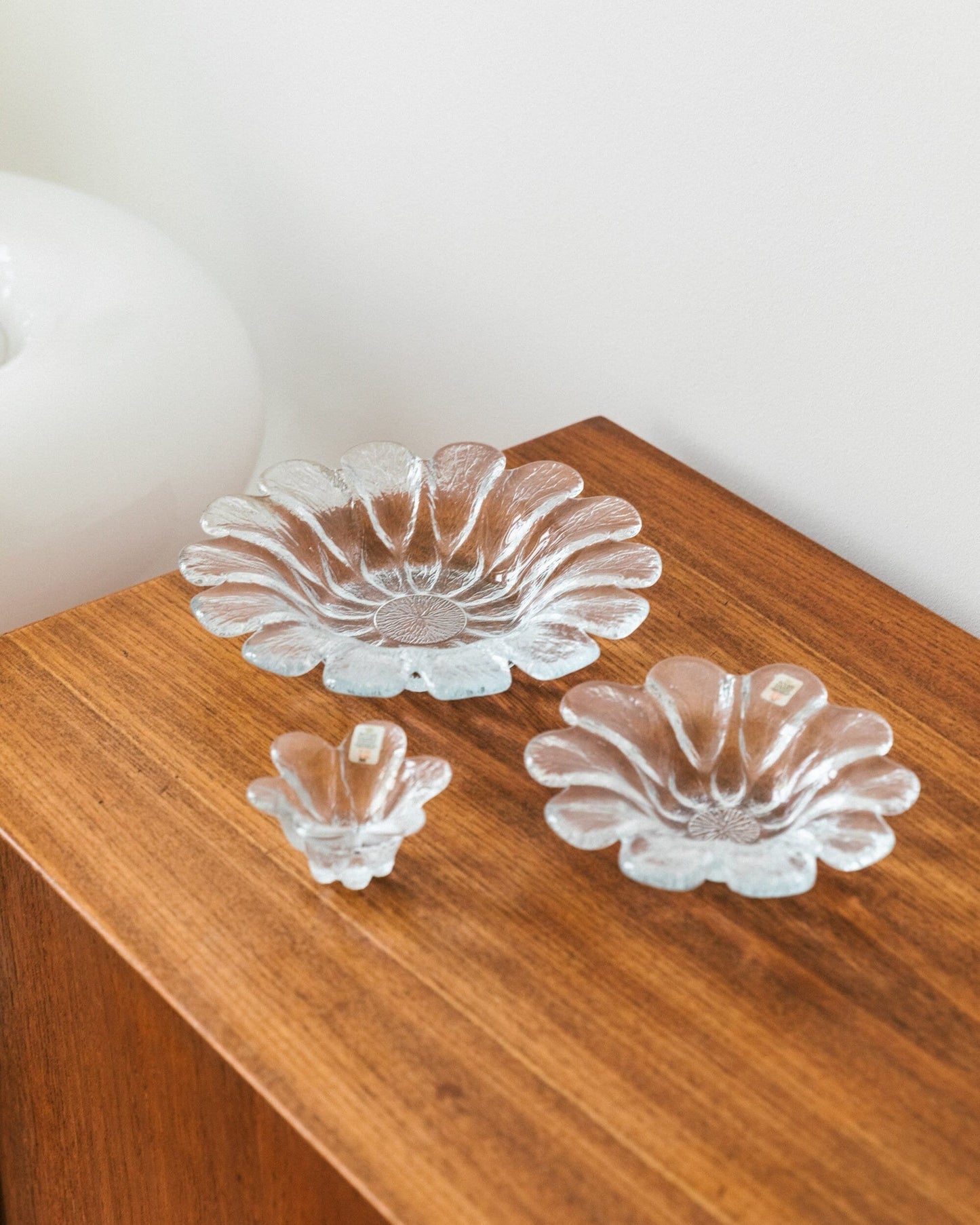 Set of 3 Danish Holmegaard Flower Bowls No. 388, 60s 70s Crystal Glass Mid Century Design Vintage