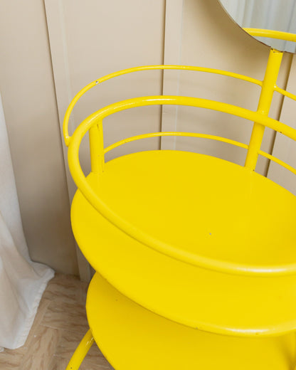 Metal side table with mirror 1960s multifunctional yellow shelf from Italy Vintage