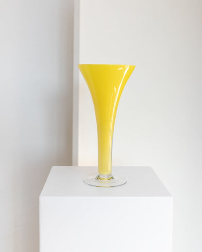 Yellow Empoli glass vase XL table decoration mid-century design Italy 1970s vintage