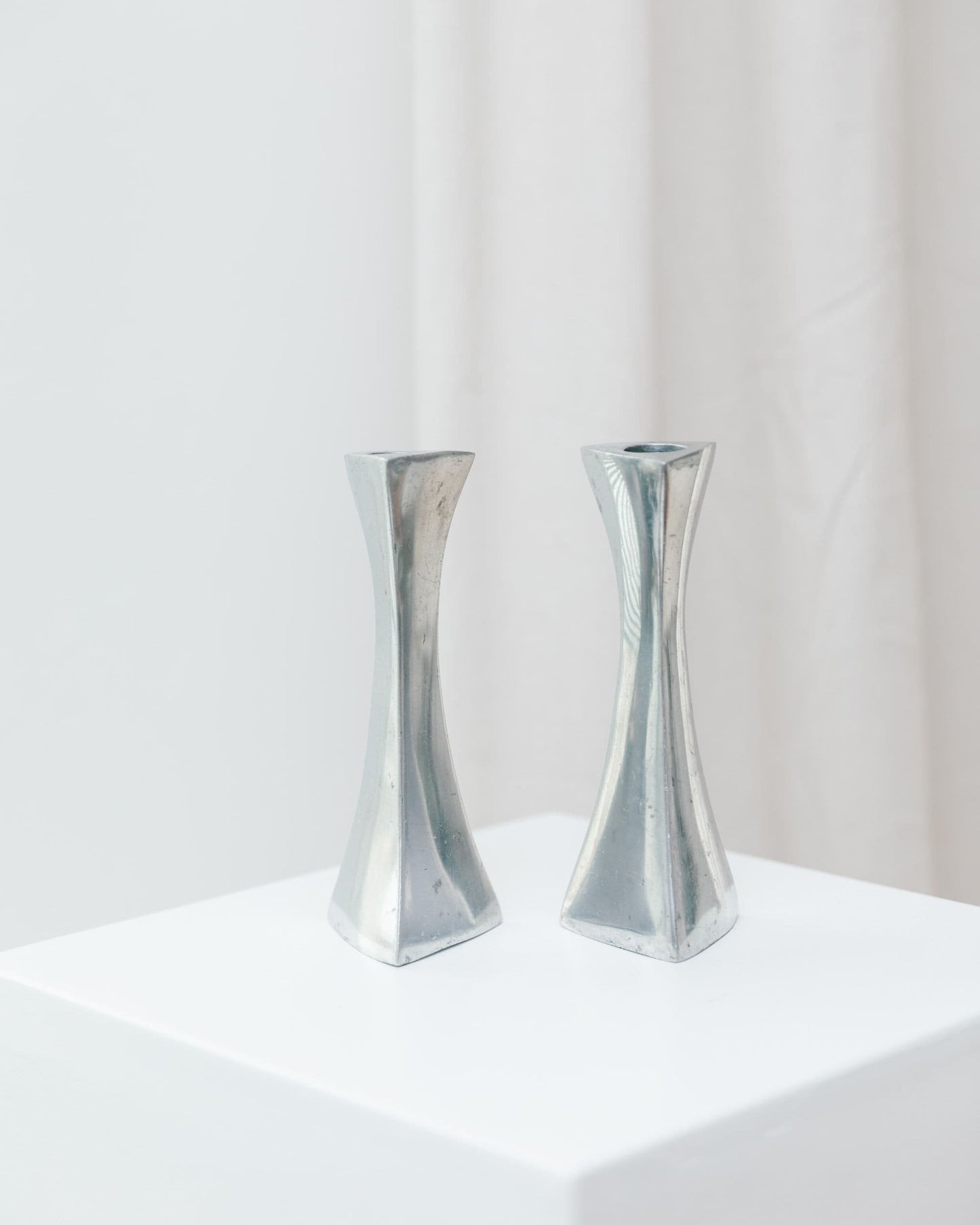 Set of 2 candle holders aluminum postmodern Memphis style 1980s vintage