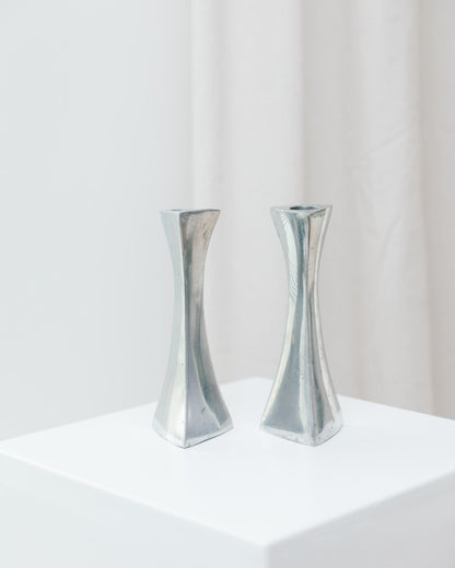 Set of 2 candle holders aluminum postmodern Memphis style 1980s vintage