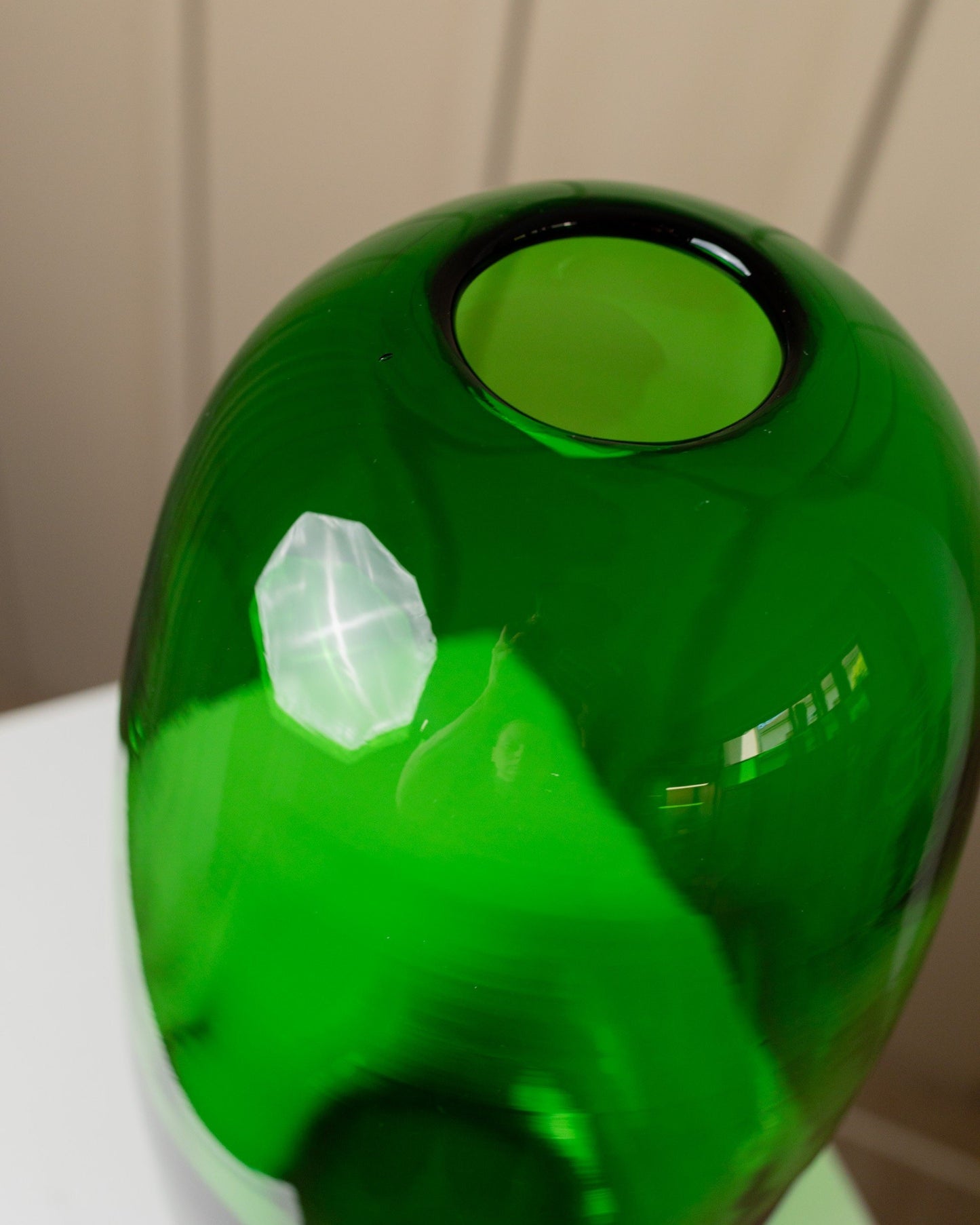 Vase XXL verre vert série Stockholm années 1990 Maria Vinka pour Ikea ovale design vintage milieu du siècle