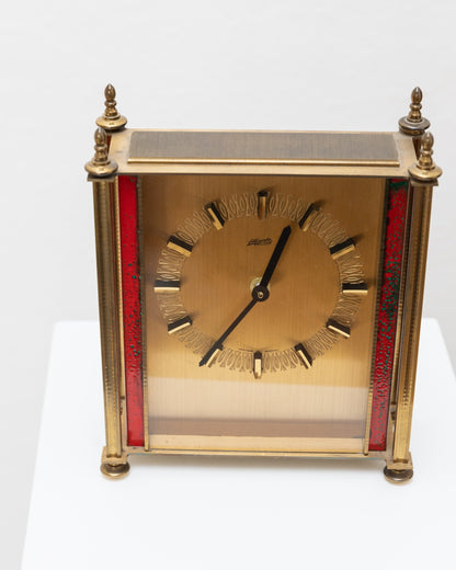 Atlanta Desk Clock Brass Standing Clock with Red Details 1970s Vintage