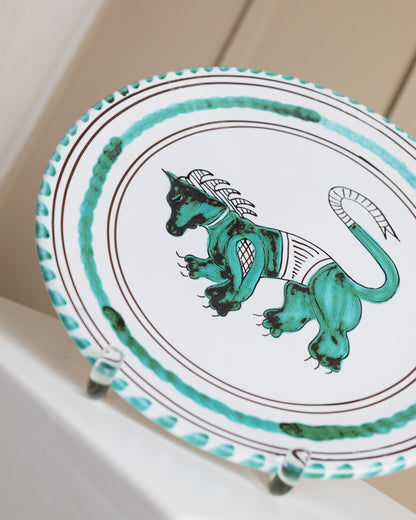 Ceramic plate hand painted plate lion dragon Italy Montalcino 1960s vintage