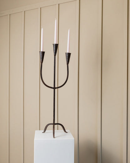 XXL brutalist metal candle holder classic shape for 3 candles handmade Italy 1960s vintage