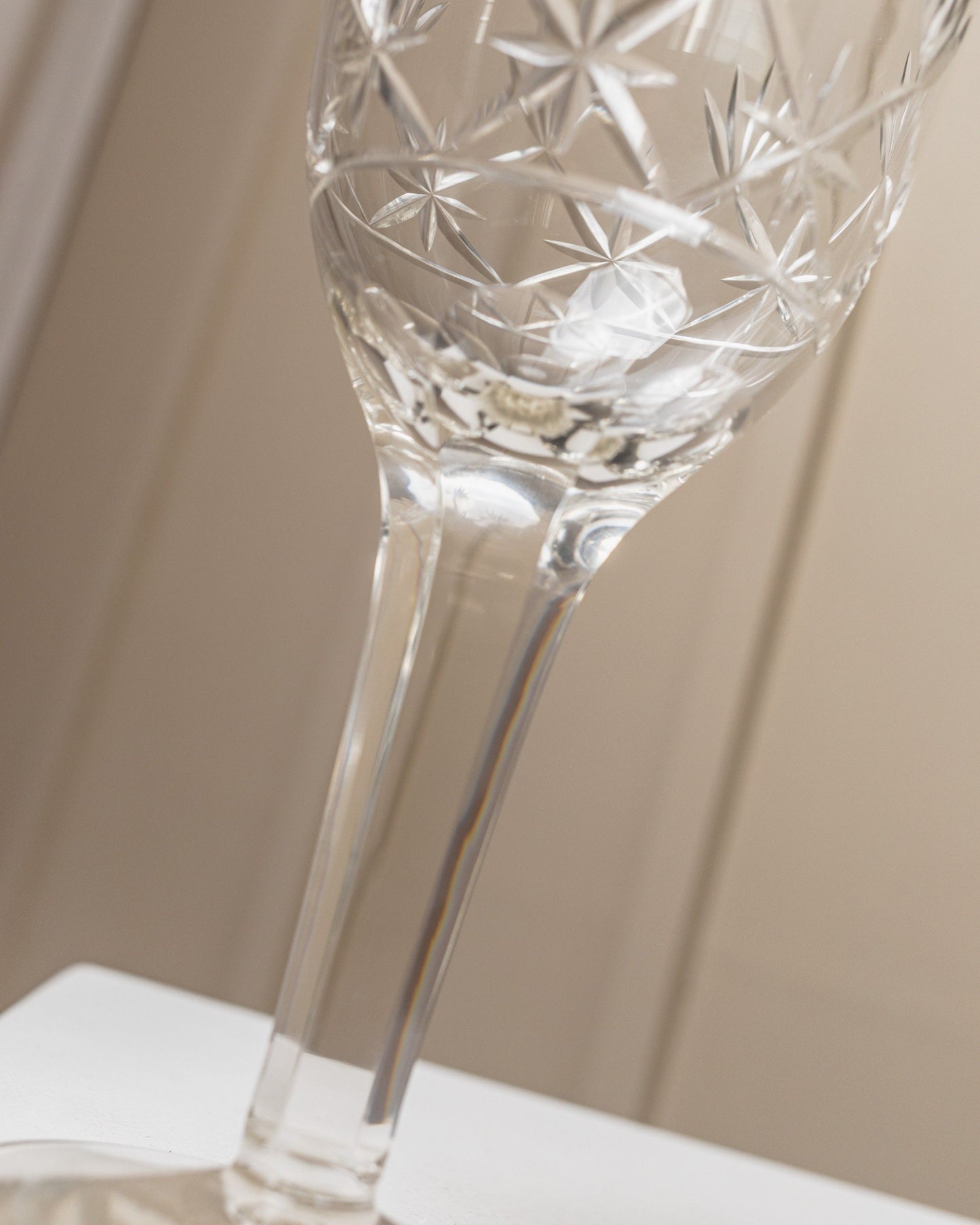 XL Saint Louis crystal wine glass Faceted stem, great details France 1930s vintage