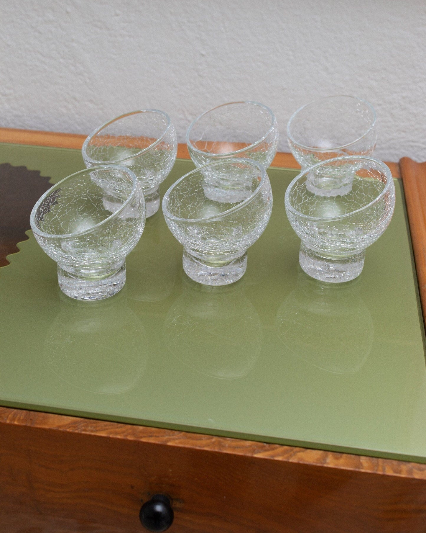 Ensemble de 6 verres à cocktail italiens en verre transparent avec design craquelé du milieu du siècle, millésime des années 1970