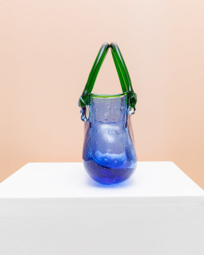 Murano Glas Handtasche blaue Vase Tischdekoration Mid Century Design Italien 1970er Vintage