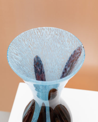 Vase XL en verre de Murano bleu clair et marron décoration de table design milieu du siècle Italie années 1970 vintage