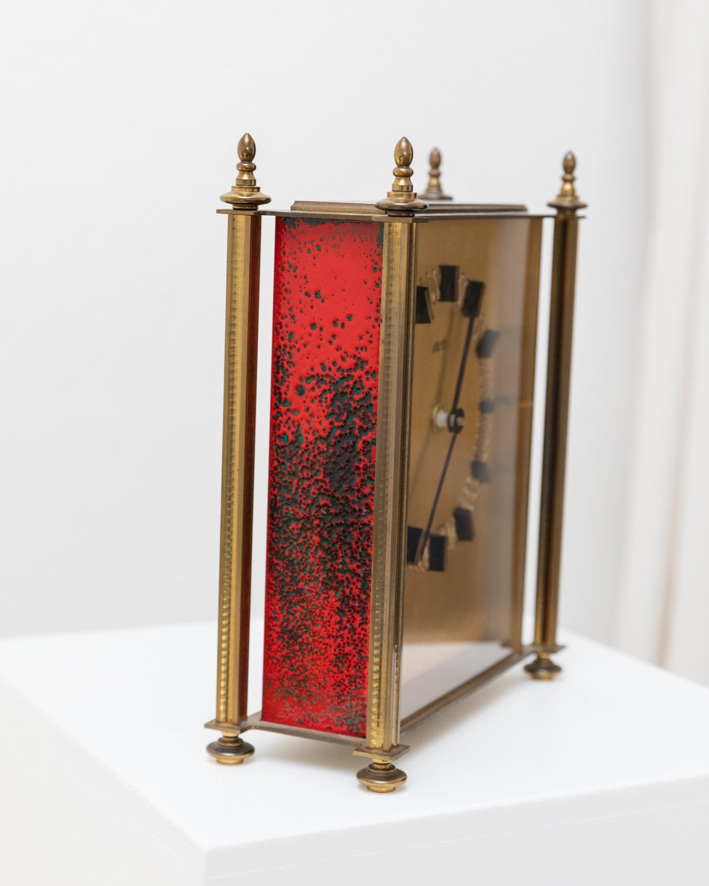 Atlanta Desk Clock Brass Standing Clock with Red Details 1970s Vintage