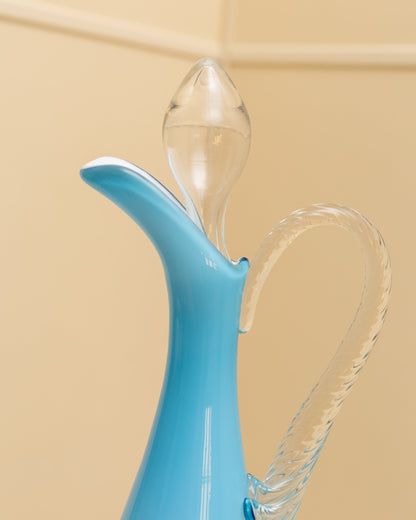 Carafe en verre de Murano vase bleu clair décoration de table design du milieu du siècle Italie Années 1970 vintage