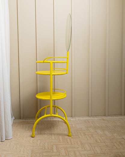 Metal side table with mirror 1960s multifunctional yellow shelf from Italy Vintage