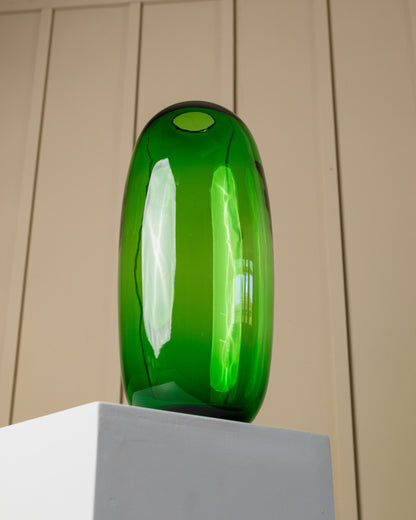 Vase XXL verre vert série Stockholm années 1990 Maria Vinka pour Ikea ovale design vintage milieu du siècle