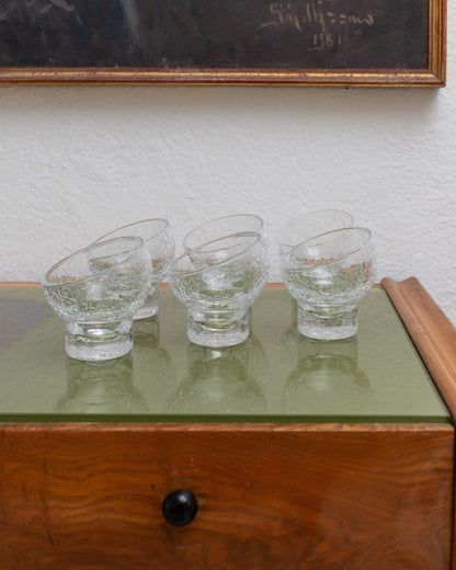 Set von 6 italienischen Cocktailgläsern Trinkgläser aus klarem Glas mit Craquelée Mid Century Design 1970er Vintage