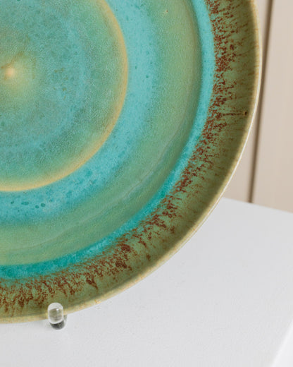 XL Studio Bol en céramique Forme organique Vert Turquoise Dégradé Glaze Mid Century Danemark Années 1970 vintage