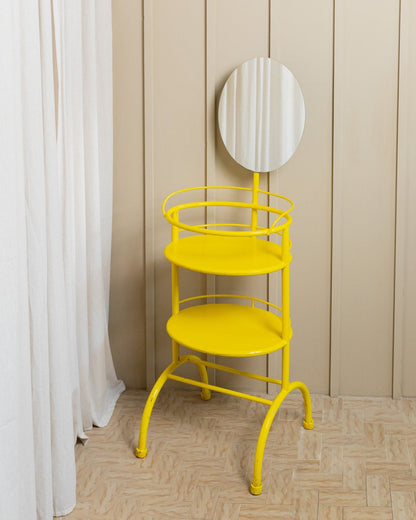 Metal side table with mirror 1960s multifunctional yellow shelf from Italy Vintage