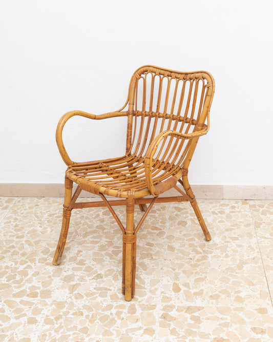 Wicker Dining Chair in Bamboo and Rattan Florida Style Made in Italy 1970s Vintage