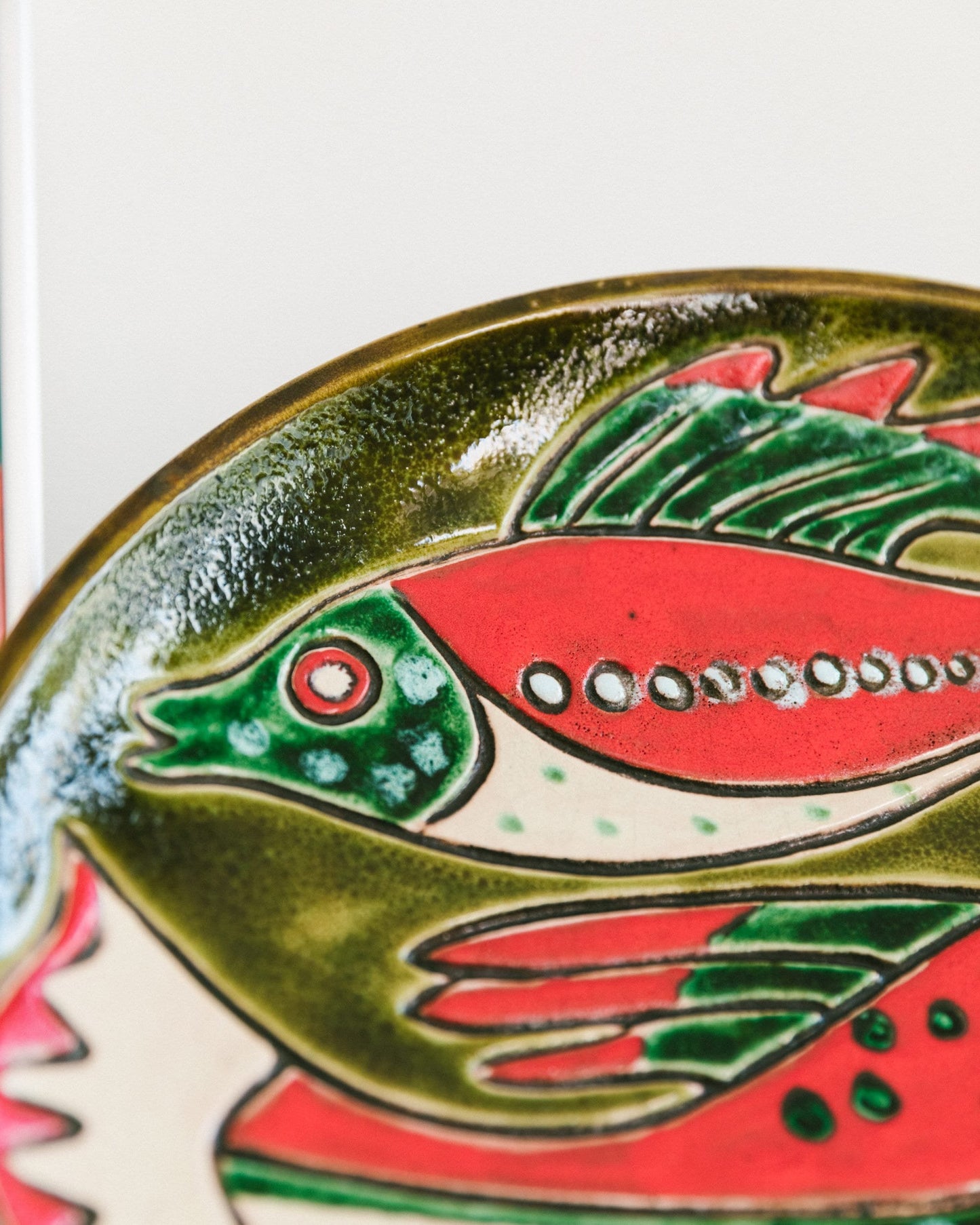 Large fish fat lava wall plate West German ceramic, modernist 60s 70s mid-century vintage