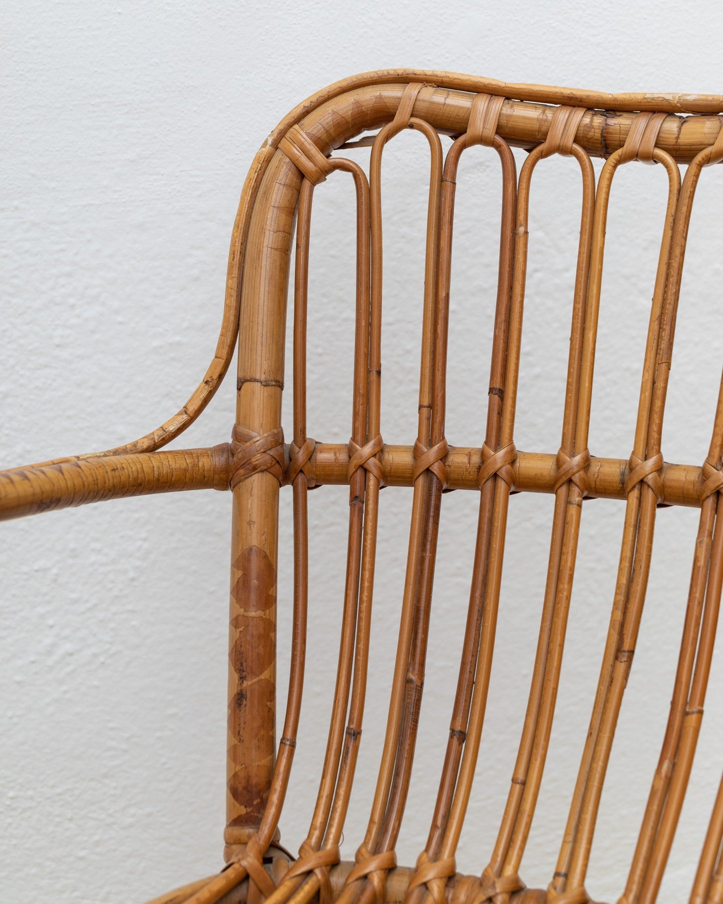 Fauteuil de salle à manger en osier en bambou et rotin style Floride fabriqué en Italie années 1970 vintage