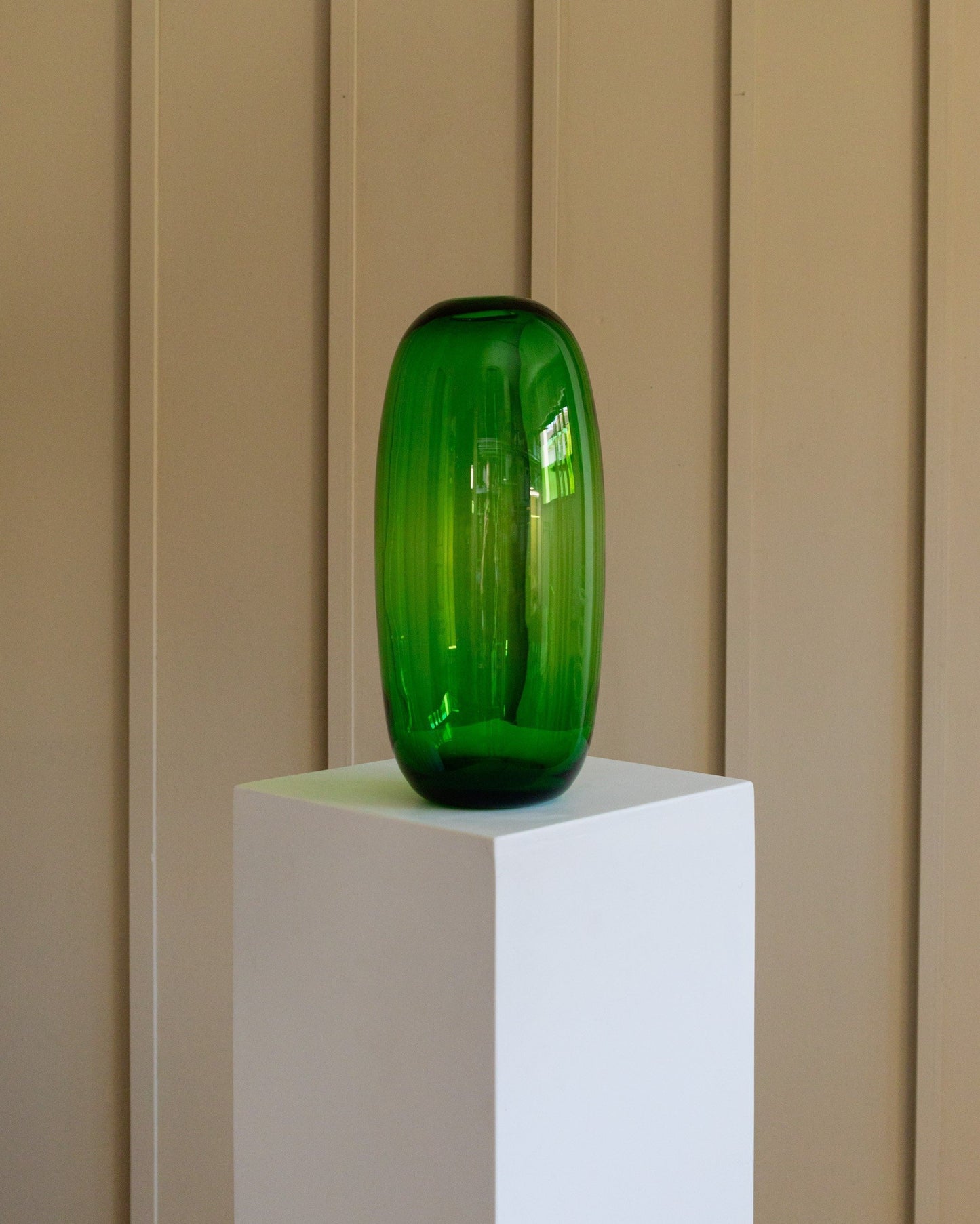 Vase XXL verre vert série Stockholm années 1990 Maria Vinka pour Ikea ovale design vintage milieu du siècle